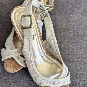 Ivory Lace Slingback Wedge Sandals